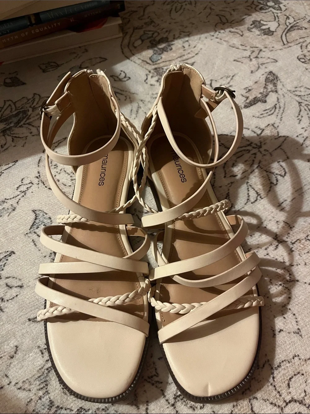 Maurices Beige Braided Multi-Strap Ankle Tie Sandals